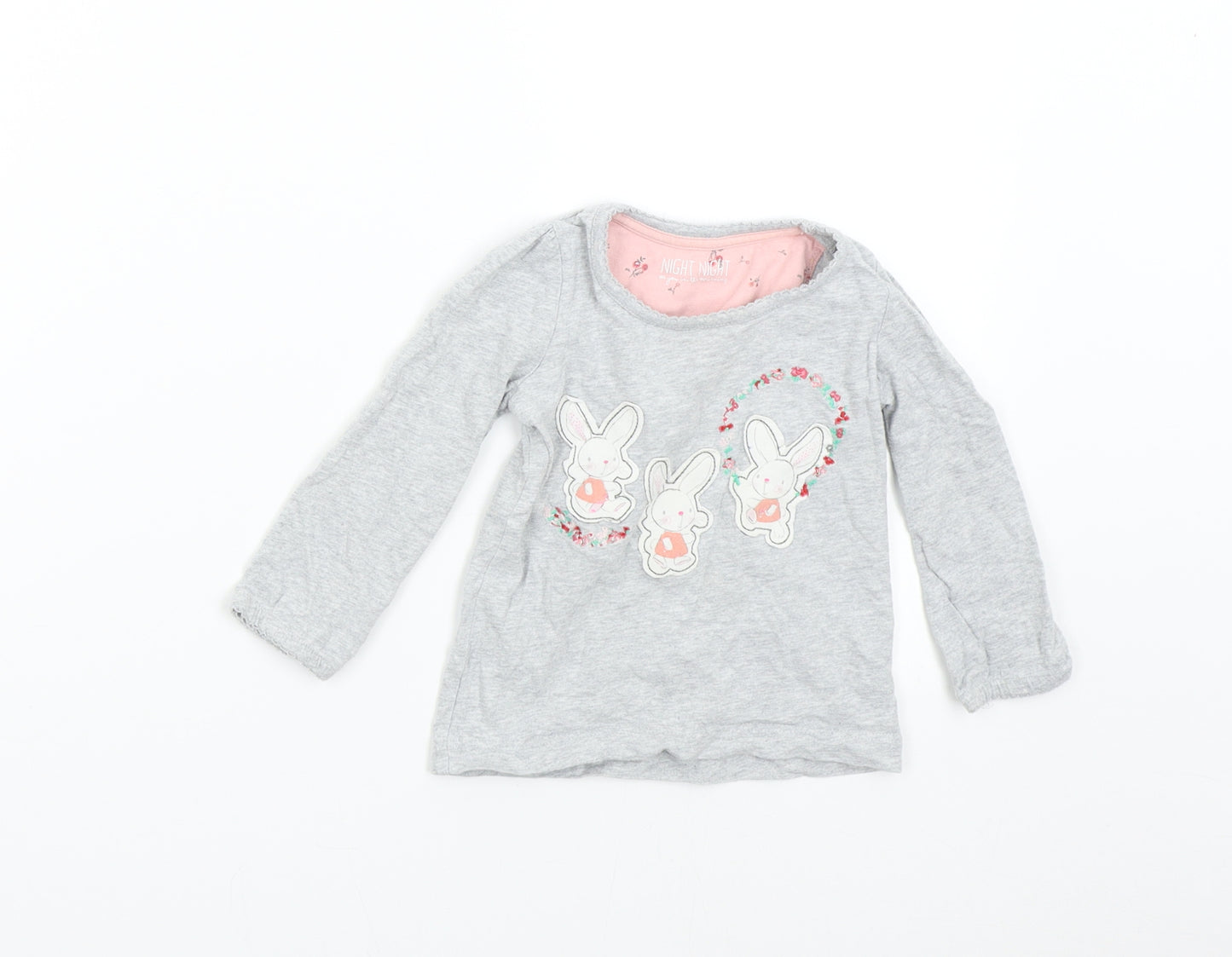 Mothercare Baby Grey Solid   Pyjama Top Size 12-18 Months  - Bunny