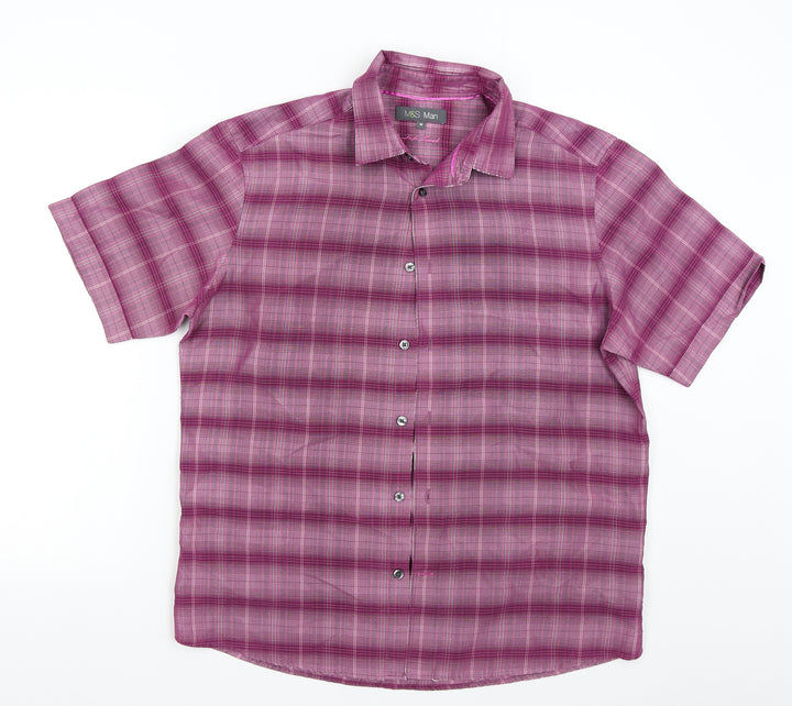 M&S Mens Pink Check Button-Up Size M