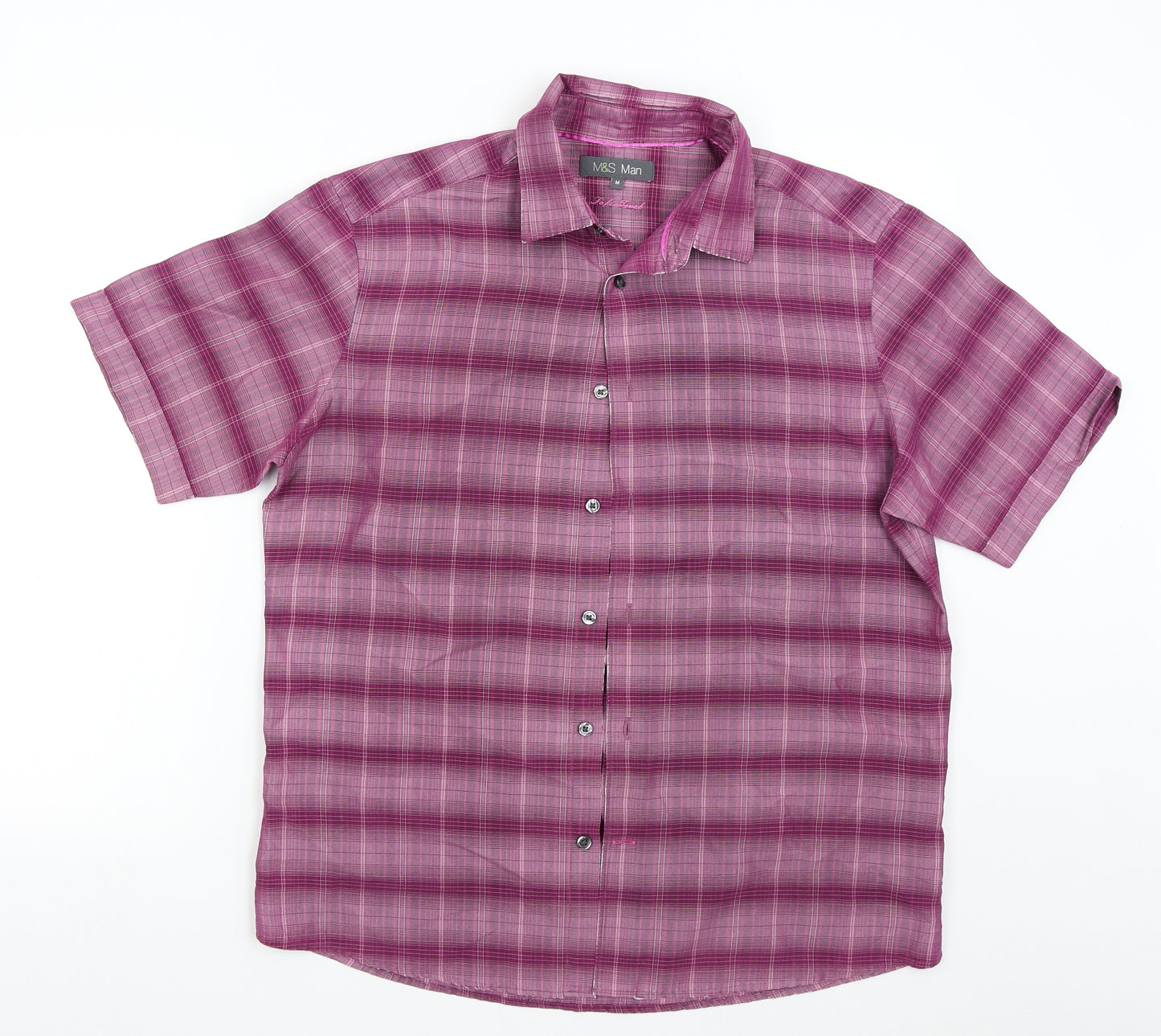 M&S Mens Pink Check   Button-Up Size M