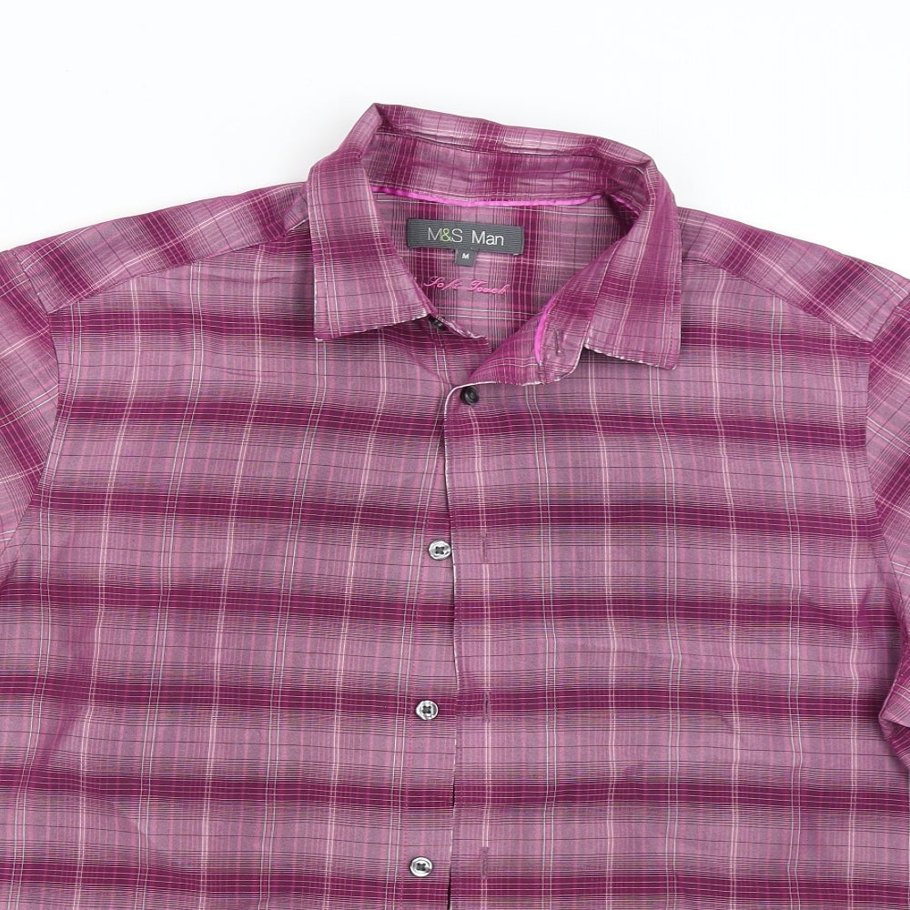 M&S Mens Pink Check   Button-Up Size M