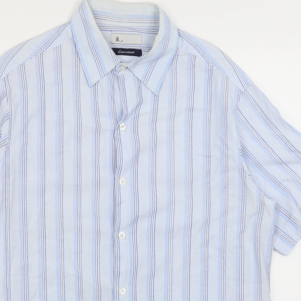 BHS Mens Blue Striped   Button-Up Size M