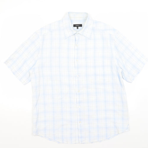 NEXT Mens Blue Plaid   Button-Up Size L
