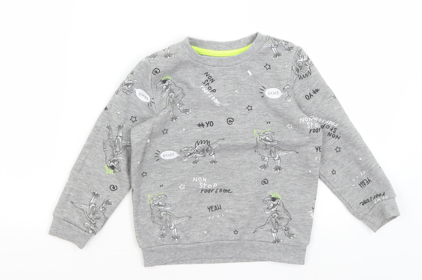 Primark Boys Grey   Pullover Jumper Size 4-5 Years  - Non Stop Roarsome