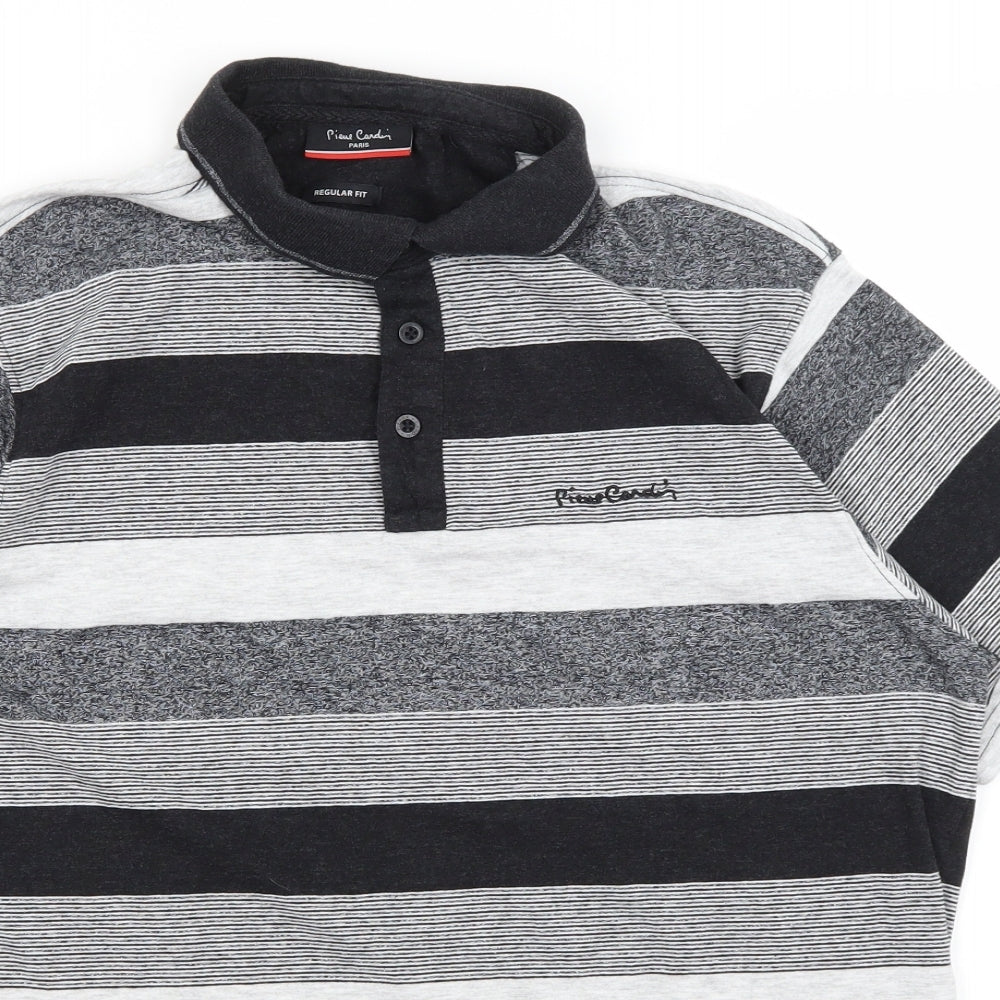 Pierre Cardin Mens Grey Striped   Polo Size L