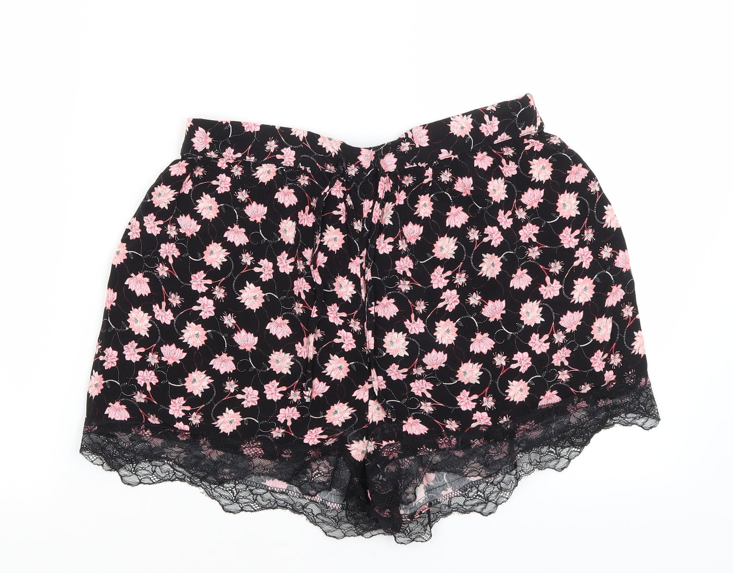 Topshop Womens Black Floral  Hot Pants Shorts Size 8