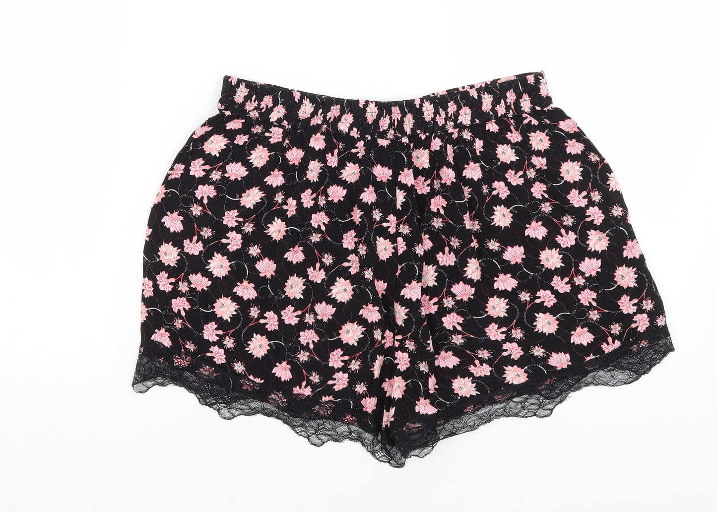 Topshop Womens Black Floral  Hot Pants Shorts Size 8