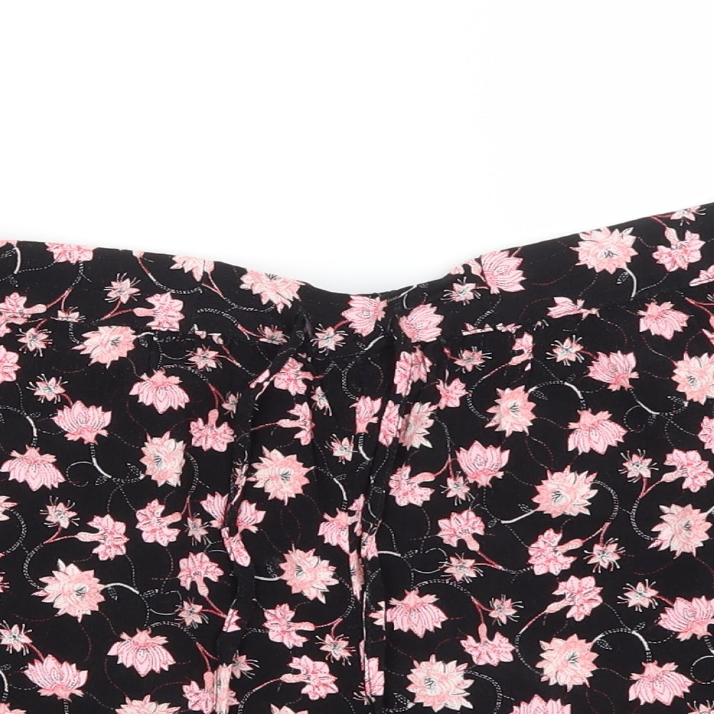Topshop Womens Black Floral  Hot Pants Shorts Size 8