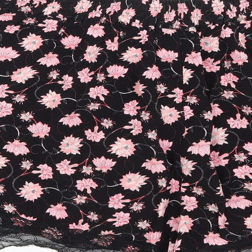 Topshop Womens Black Floral  Hot Pants Shorts Size 8