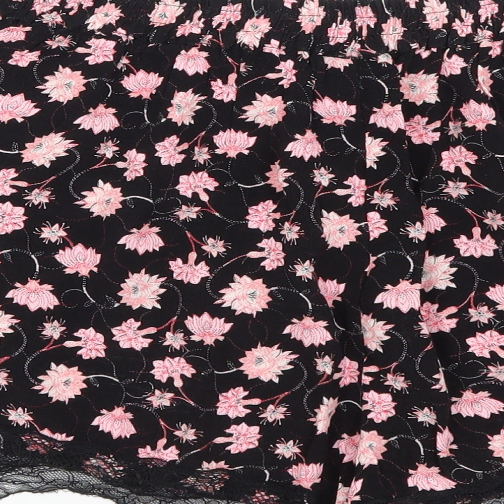 Topshop Womens Black Floral  Hot Pants Shorts Size 8