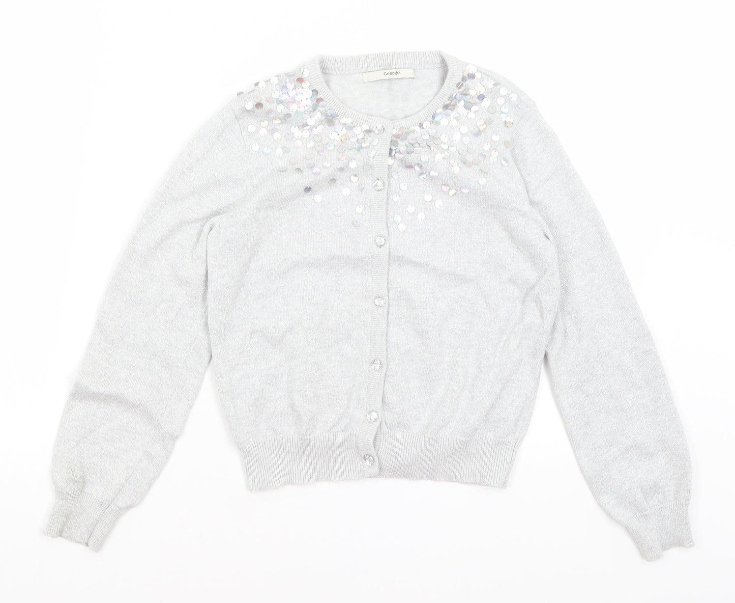 George Girls Silver   Cardigan Jumper Size 8-9 Years
