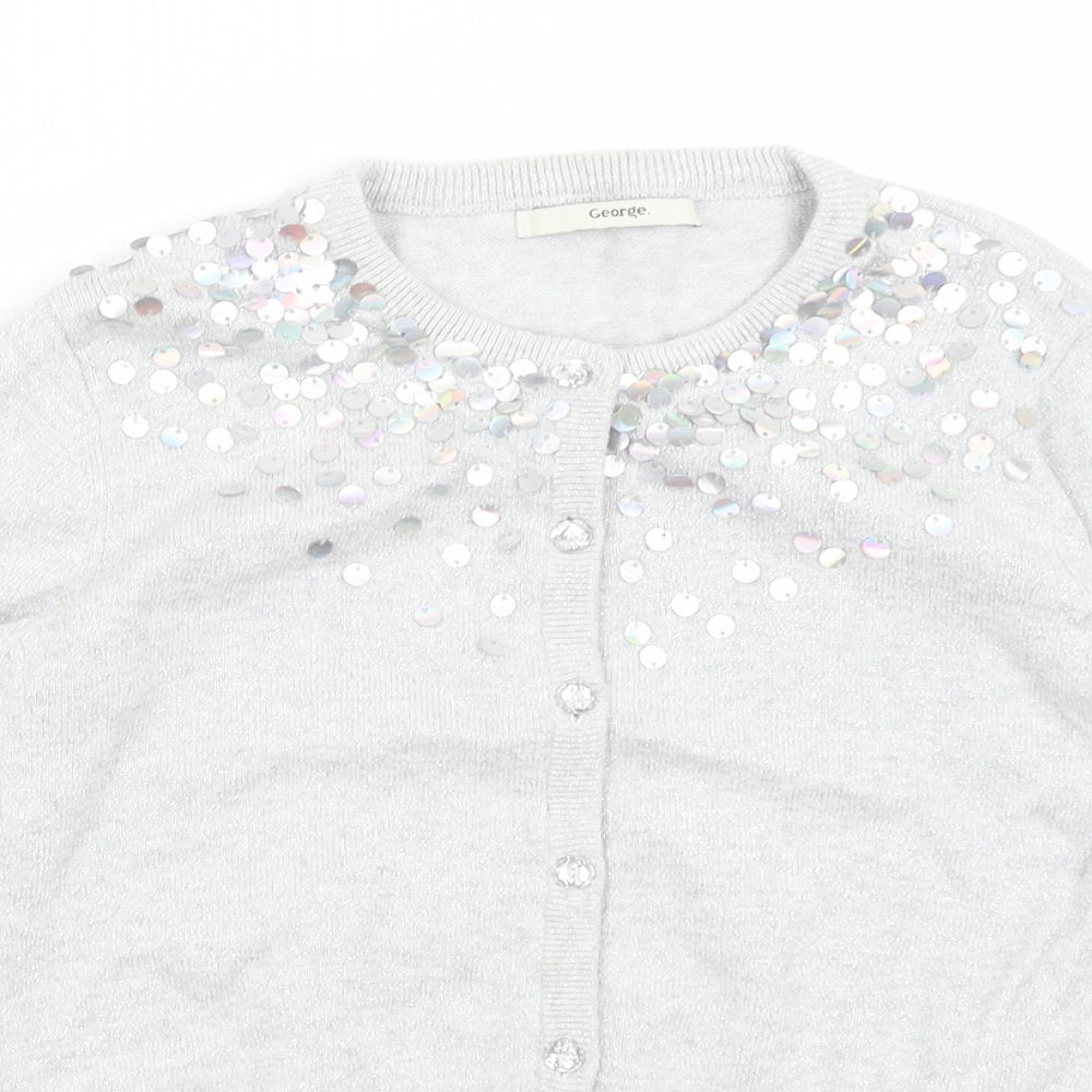 George Girls Silver   Cardigan Jumper Size 8-9 Years
