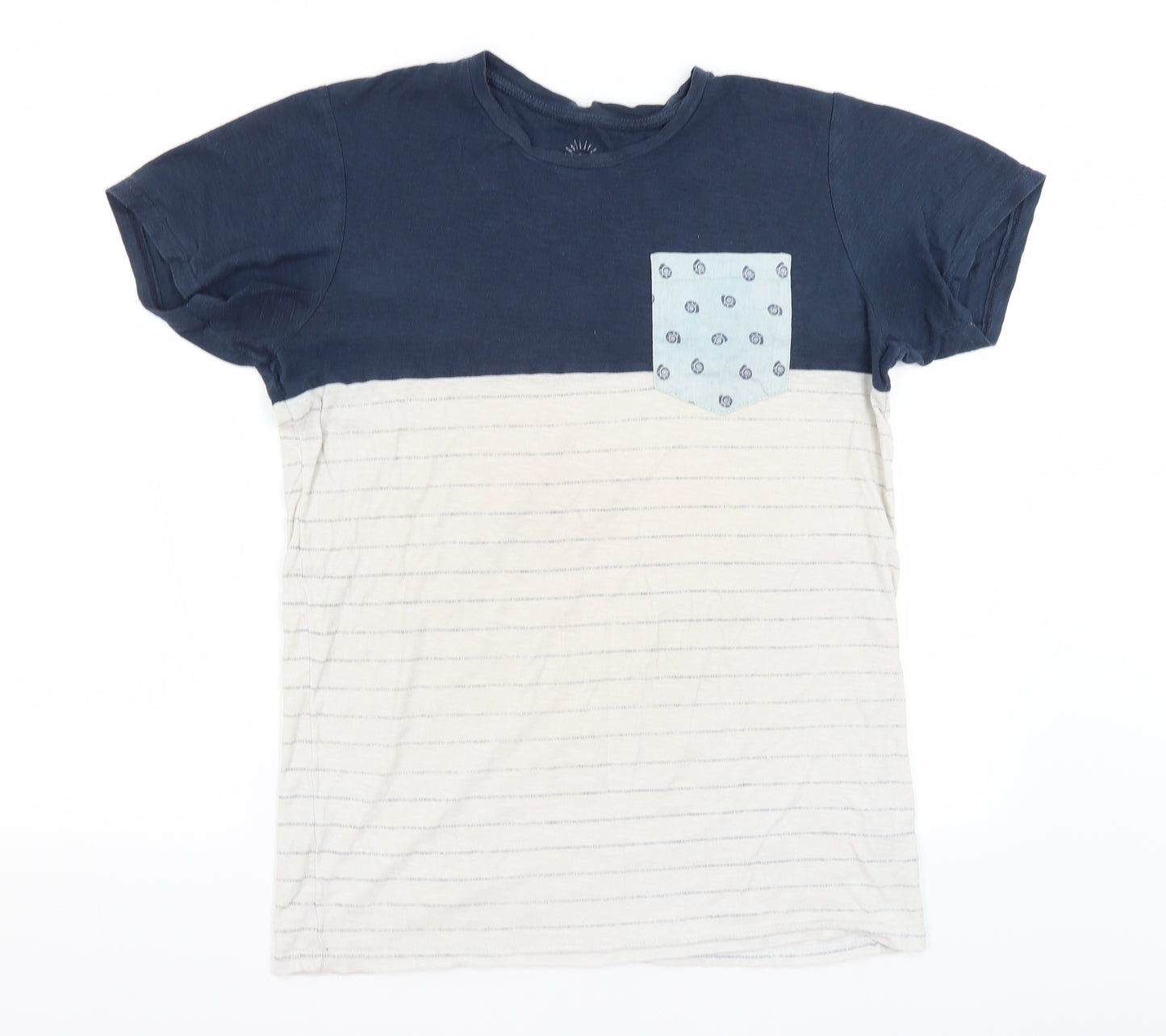 Pull & Bear Mens Grey Striped   T-Shirt Size S