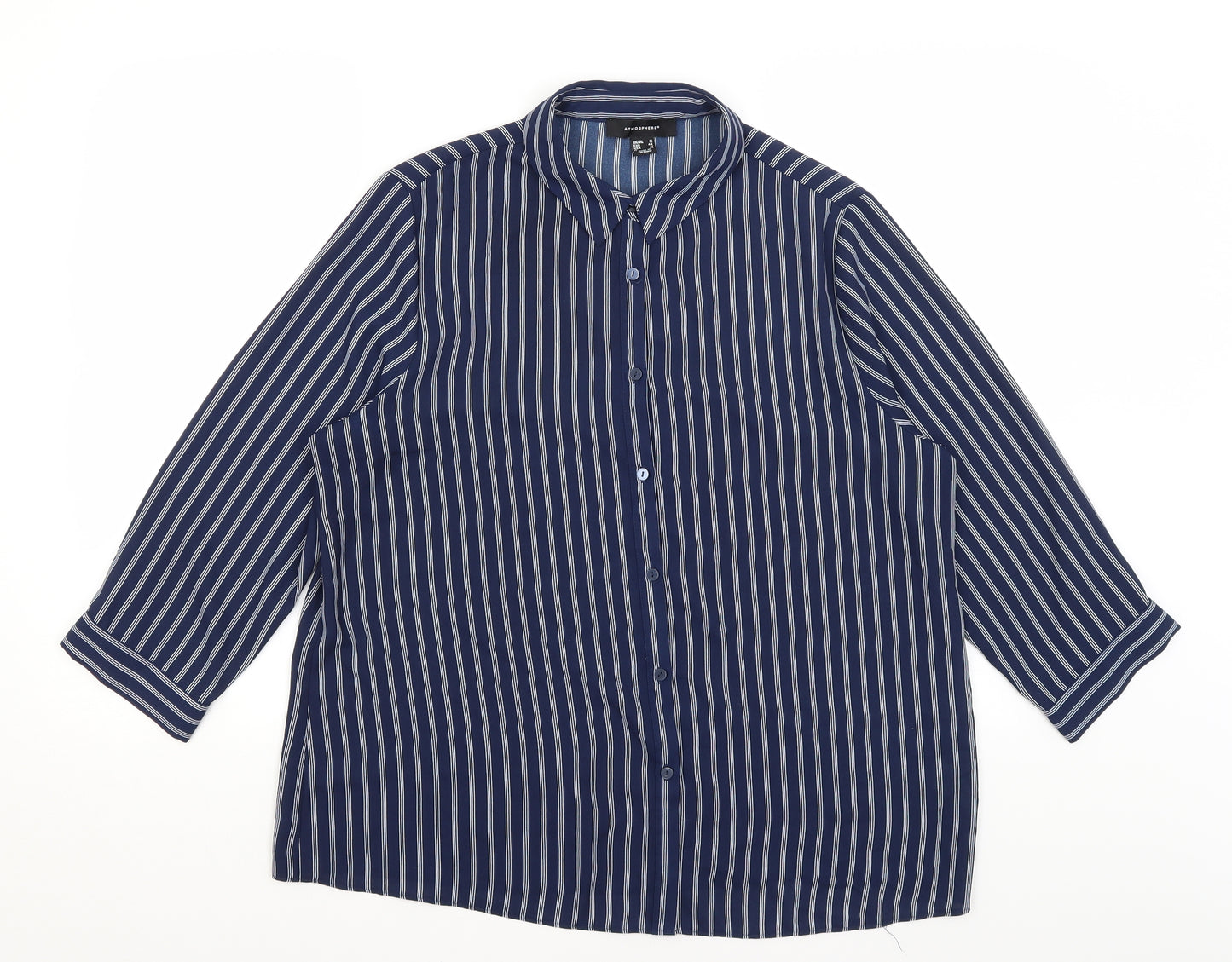 Atmosphere Womens Blue Striped  Basic Button-Up Size 16