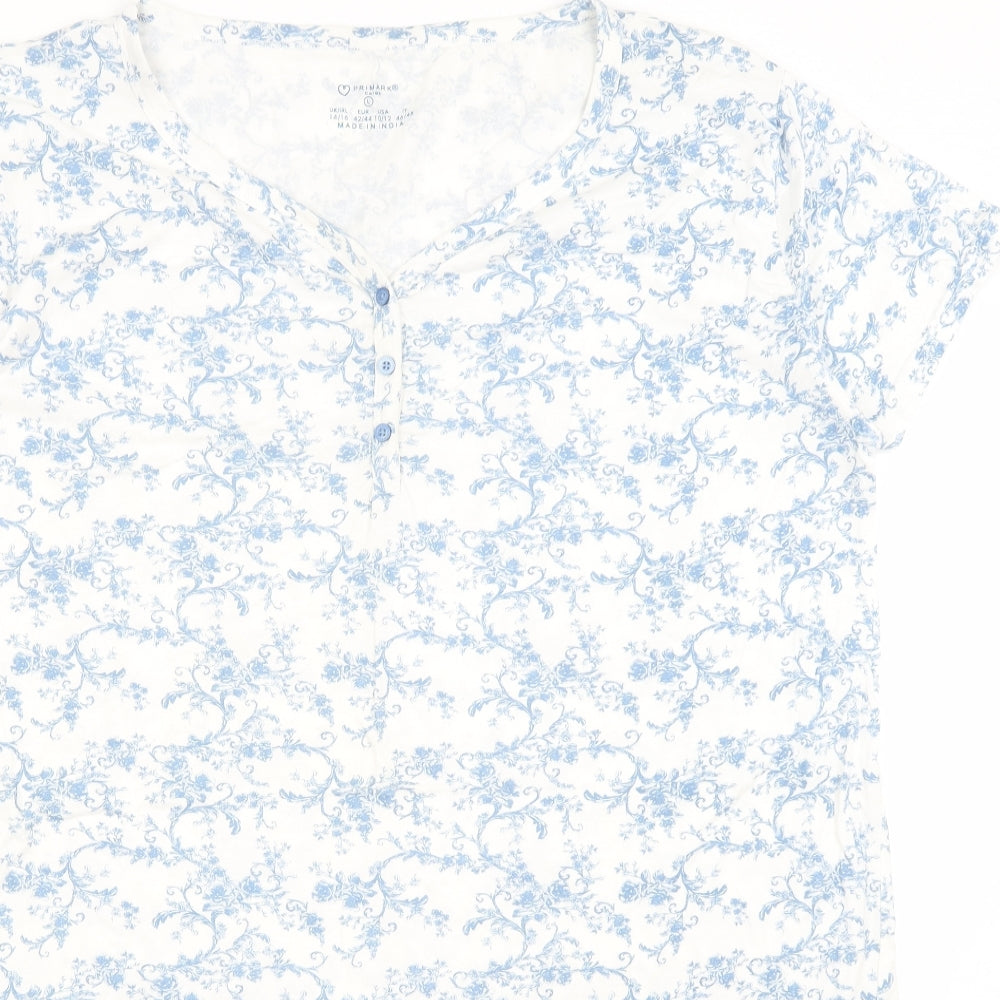 Primark Womens White Floral  Top Nightshirt Size L