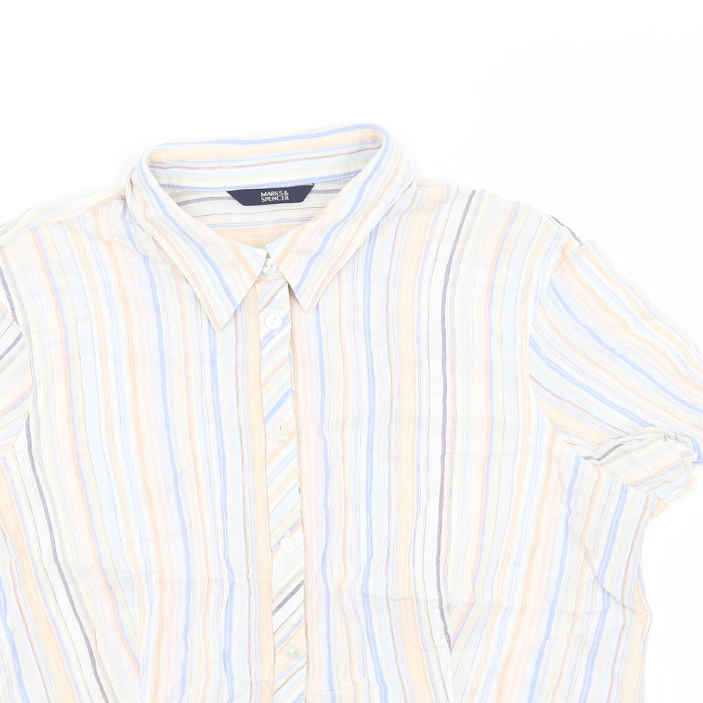 M&S Womens White Striped  Basic Button-Up Size 14