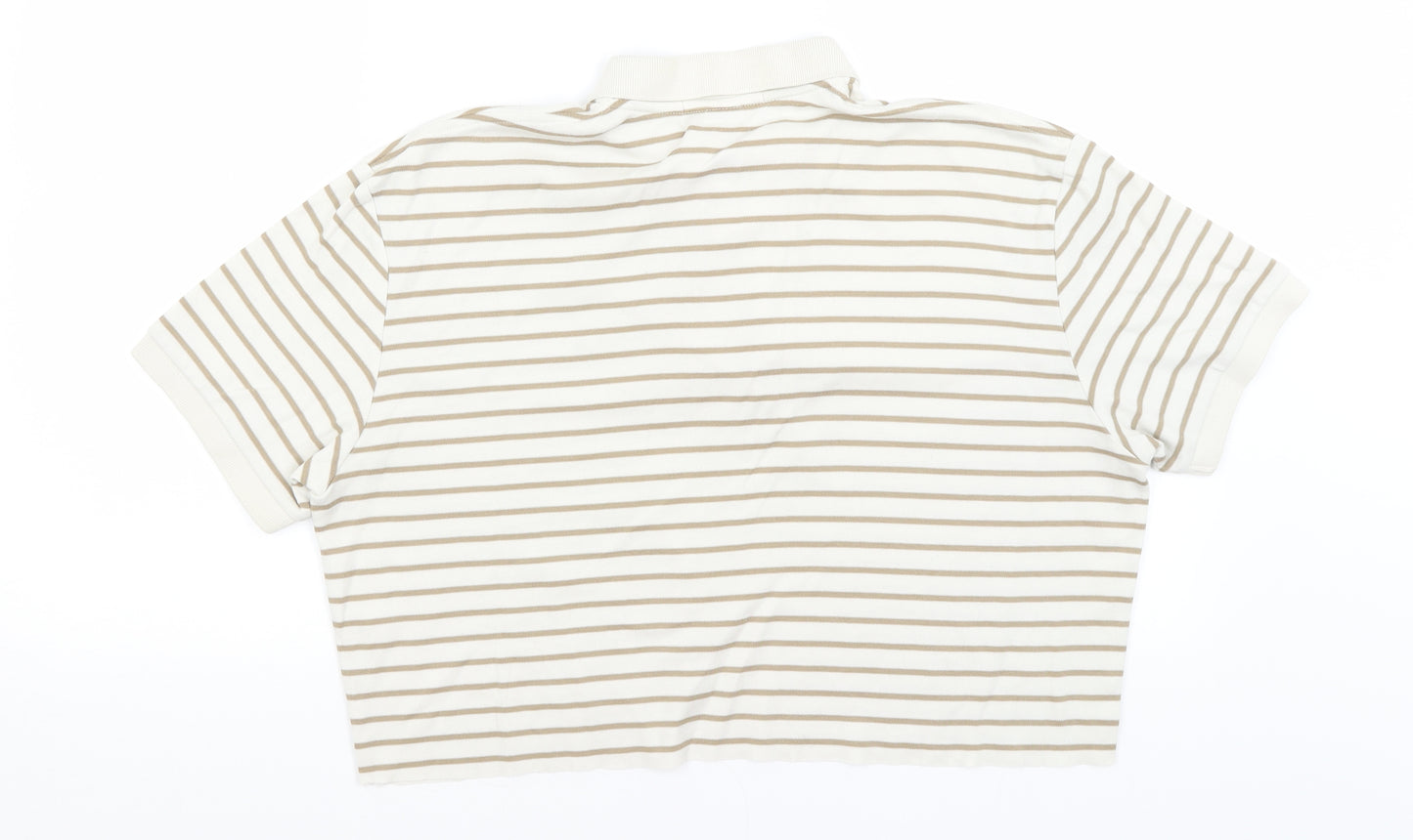 Ralph Lauren Womens Beige Striped  Cropped Polo Size M