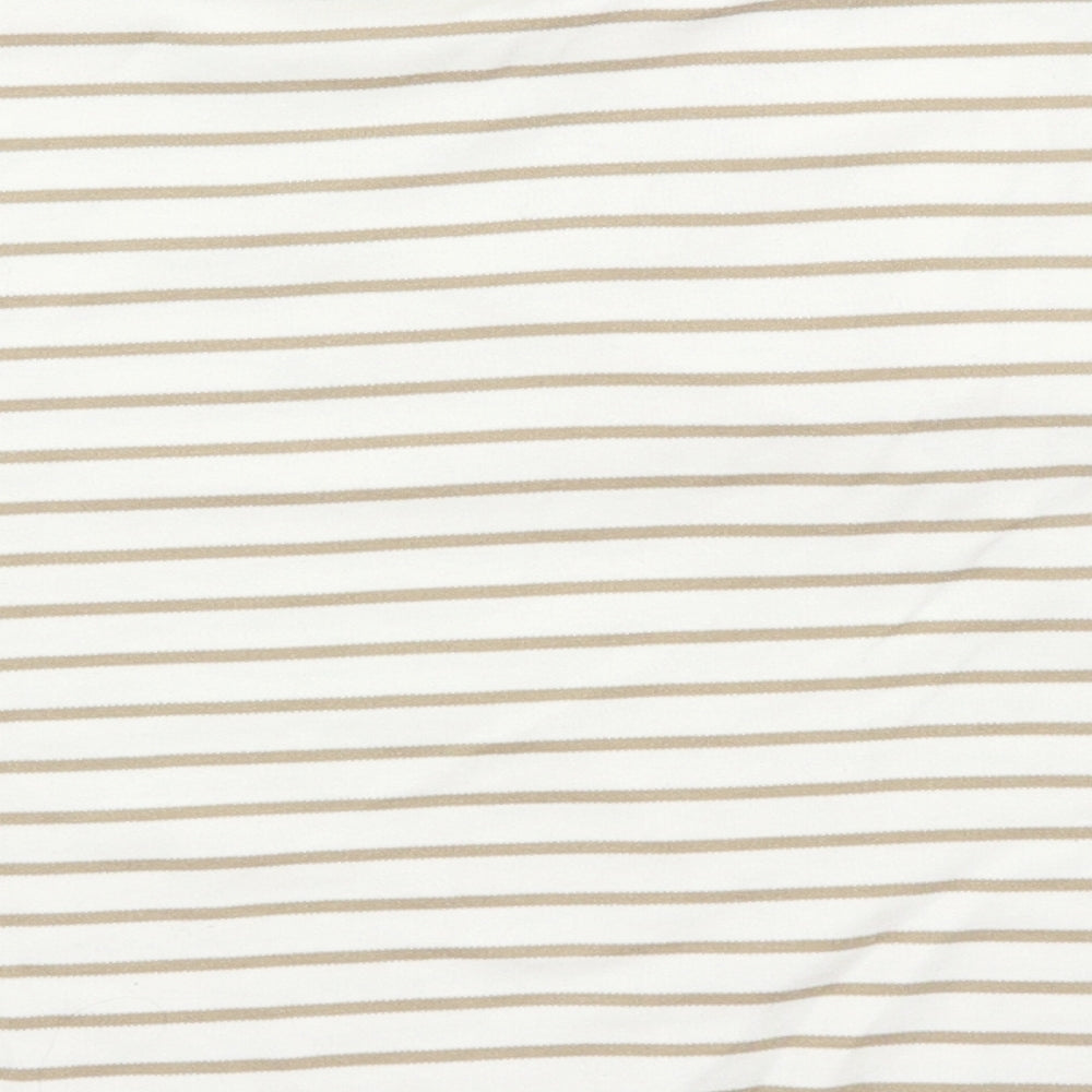 Ralph Lauren Womens Beige Striped  Cropped Polo Size M