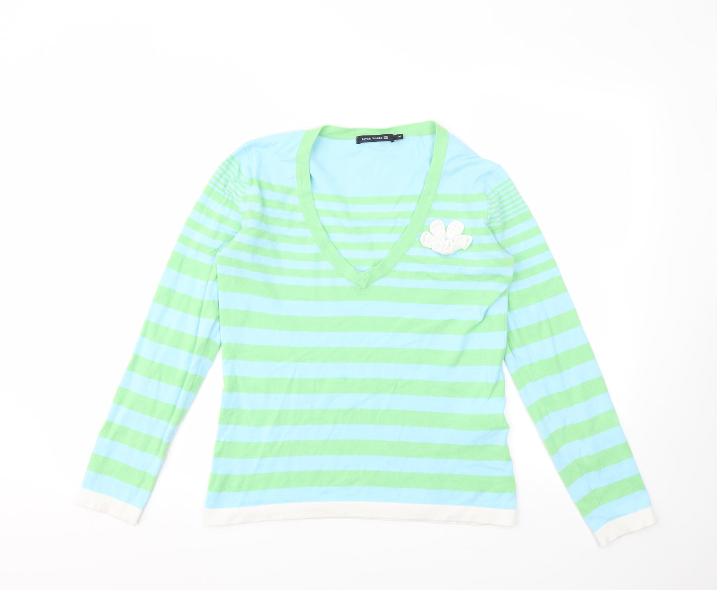 RIVER WOODS Womens Multicoloured Striped  Basic T-Shirt Size M