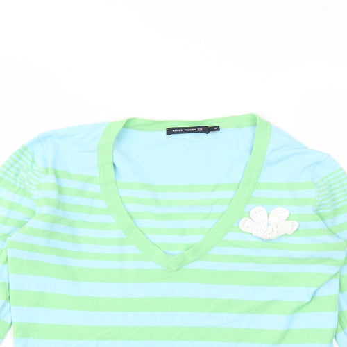 RIVER WOODS Womens Multicoloured Striped  Basic T-Shirt Size M