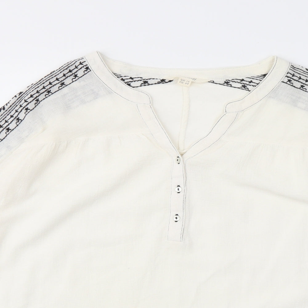 White Stuff Womens Ivory Geometric  Basic T-Shirt Size 16