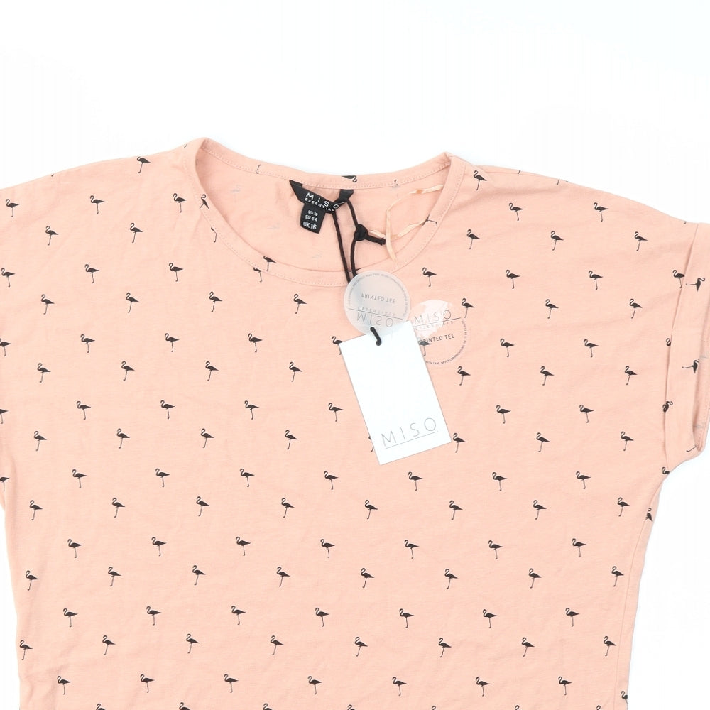Miso Womens Pink Animal Print  Basic T-Shirt Size 16