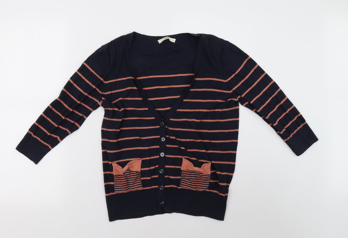 Oasis Womens Blue Striped  Cardigan Jumper Size L