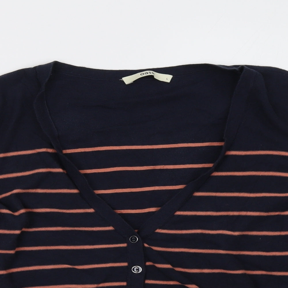 Oasis Womens Blue Striped  Cardigan Jumper Size L