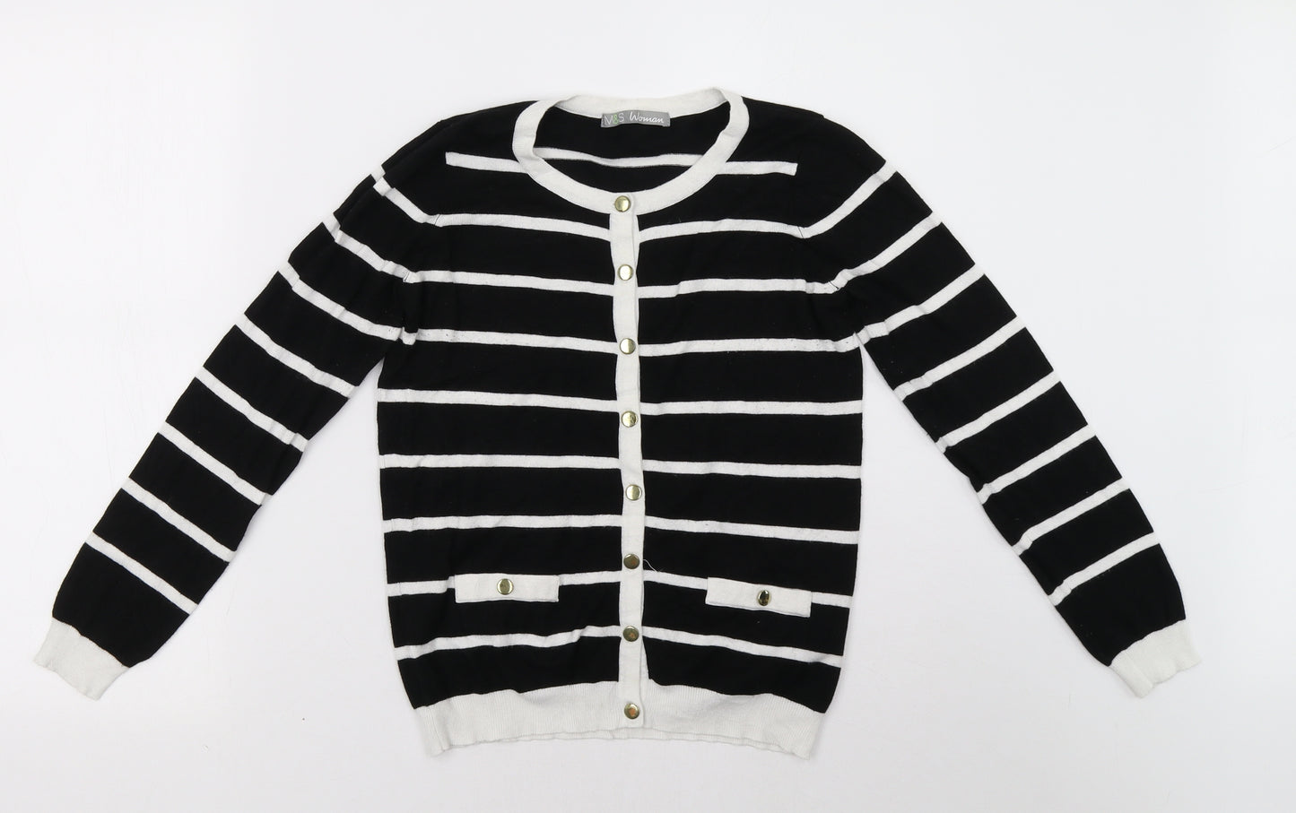 Marks and Spencer Womens Black Striped  Cardigan Jumper Size 8