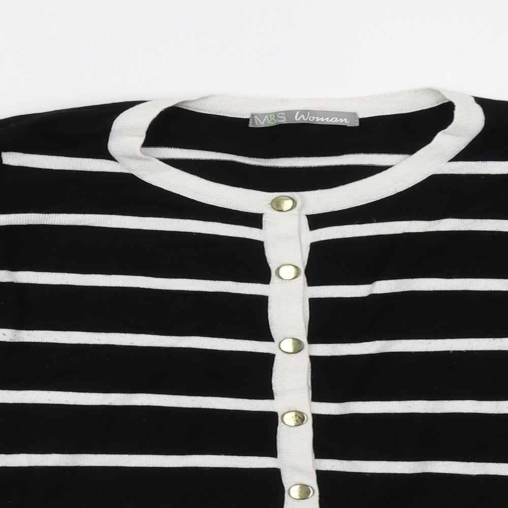 Marks and Spencer Womens Black Striped  Cardigan Jumper Size 8