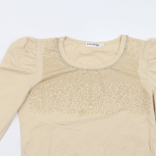 freesia Womens Beige   Pullover Sweatshirt Size M
