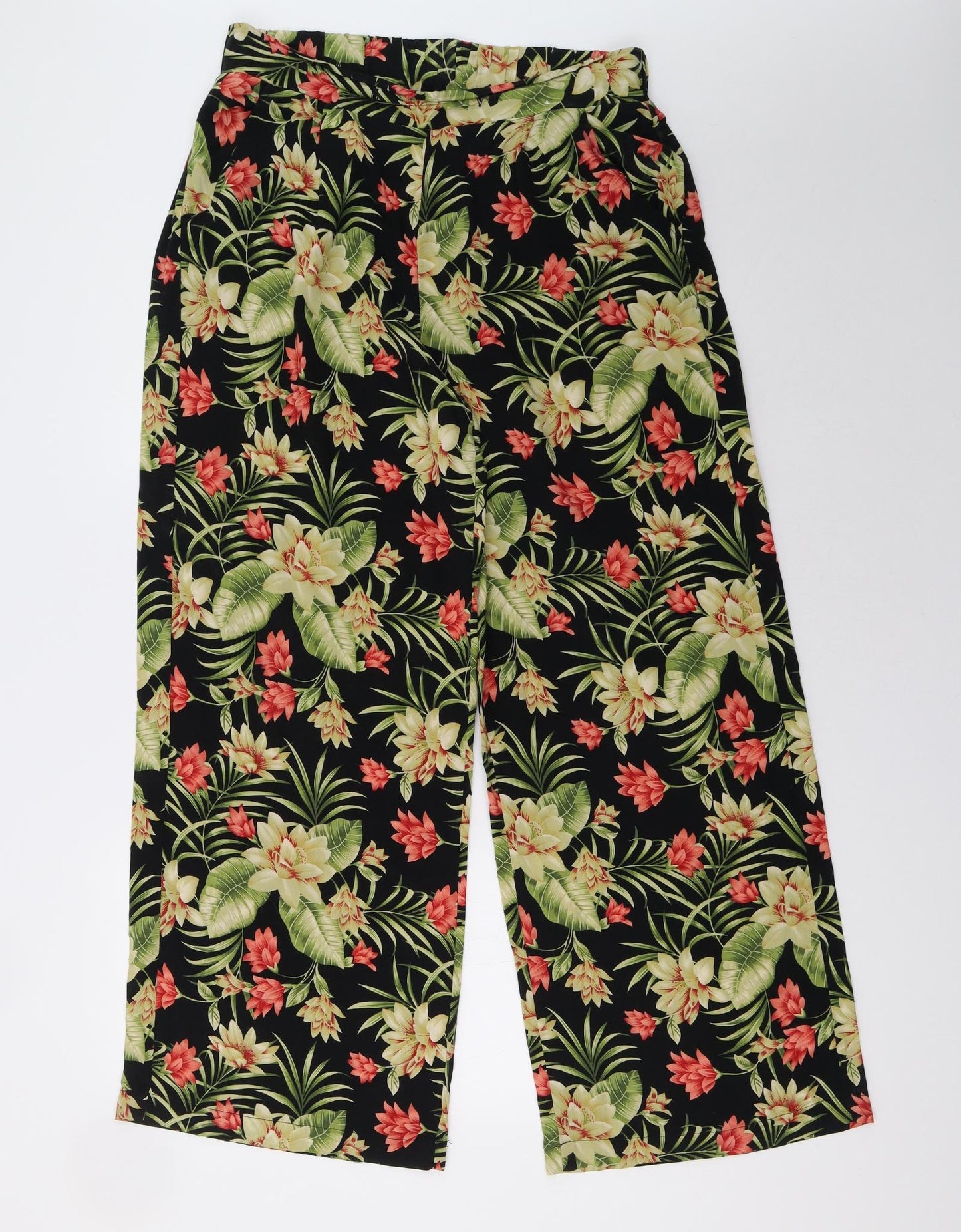 Primark Womens Black Floral  Trousers  Size 14 L32 in