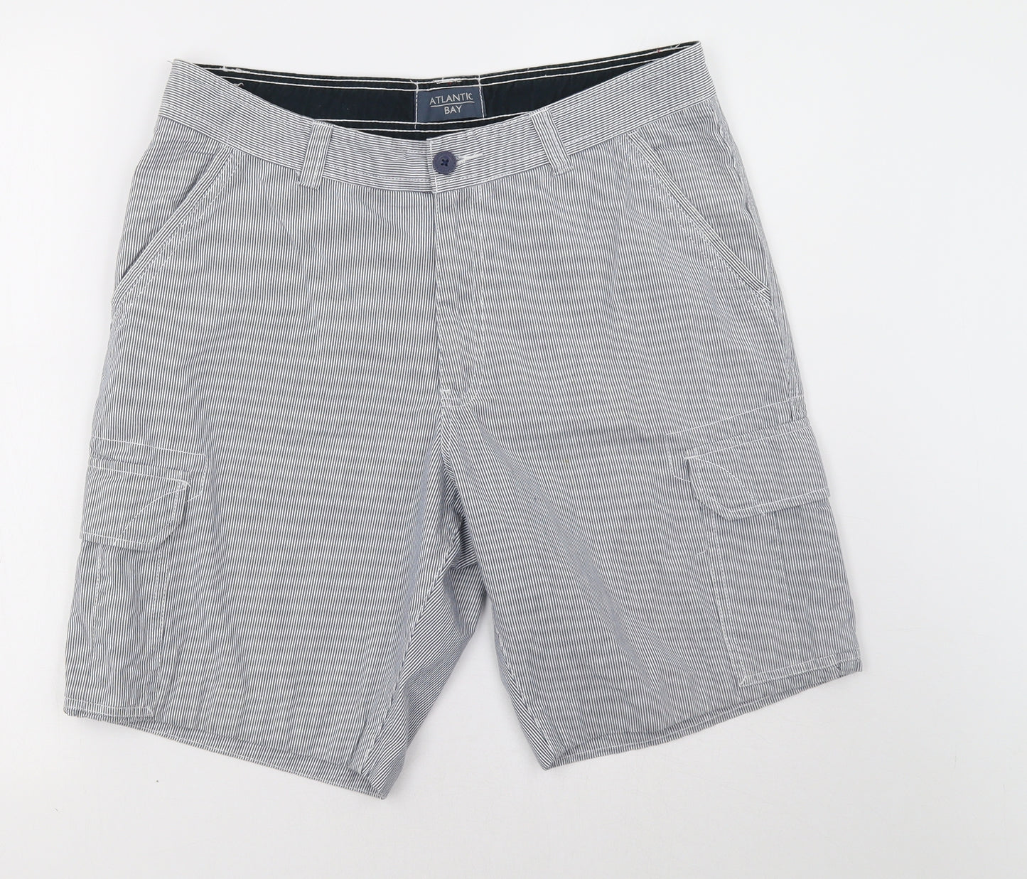 BHS Mens Blue Striped  Chino Shorts Size 34