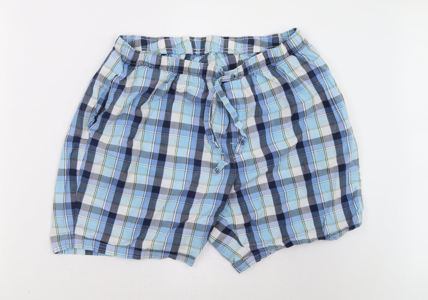Marks and Spencer Mens Blue Check   Sleep Shorts Size XL