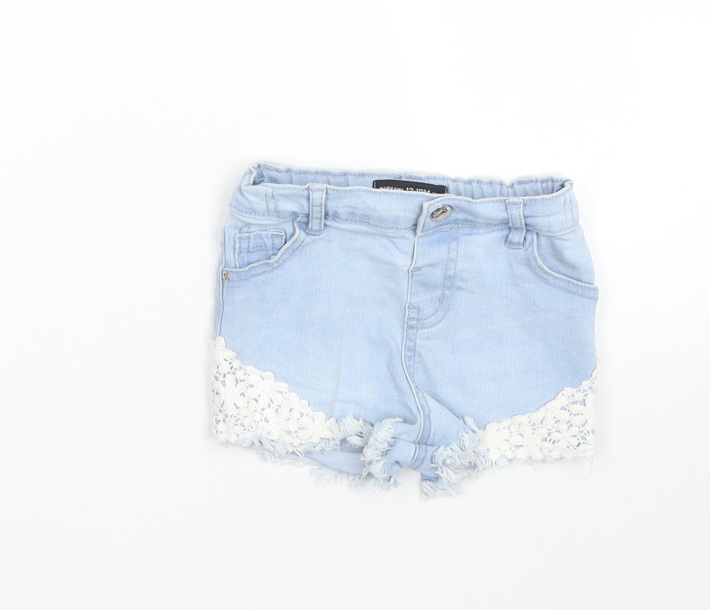 Primark Girls Blue Floral Denim Cropped Trousers Size 9-12 Months  - Shorts