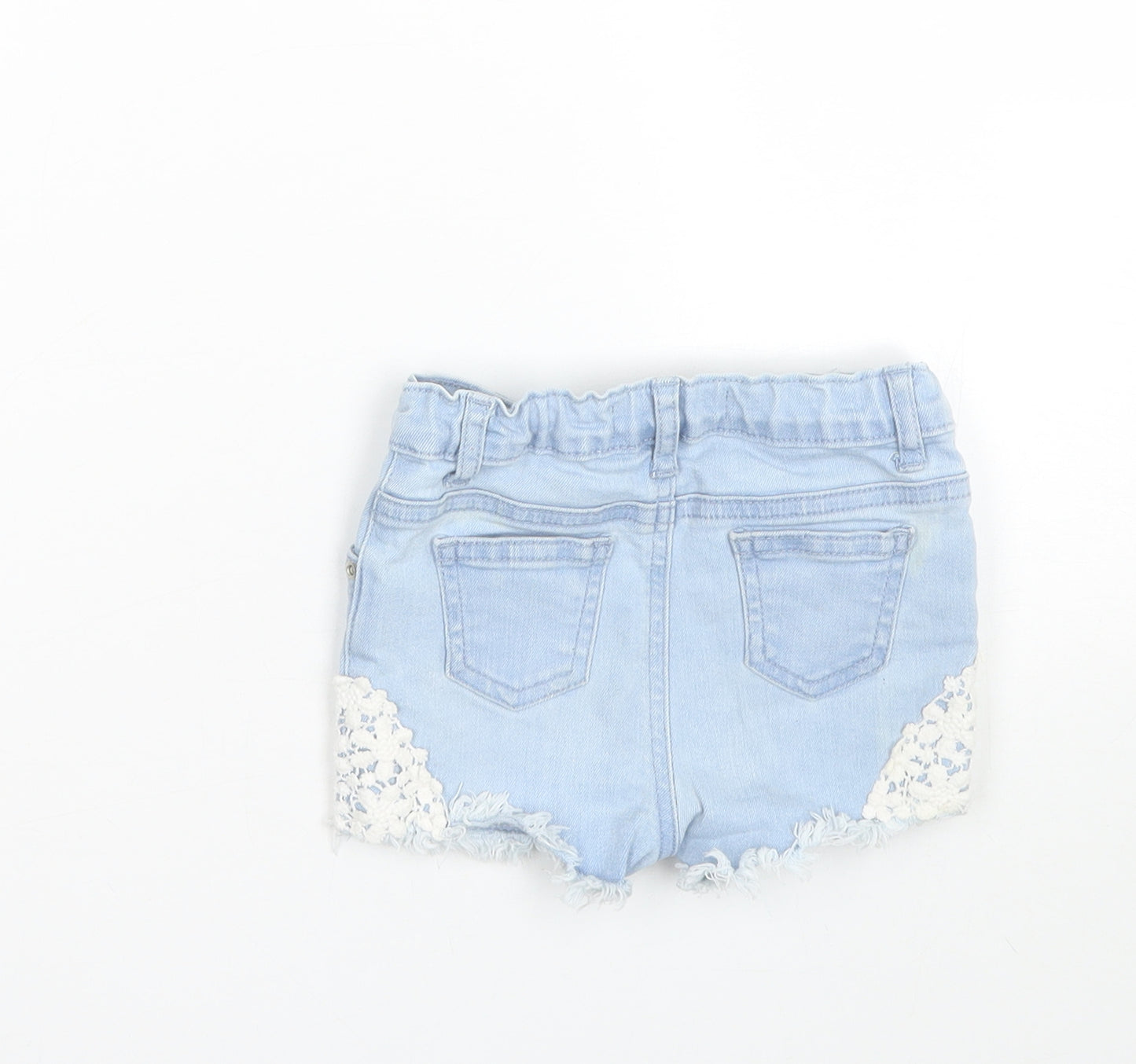 Primark Girls Blue Floral Denim Cropped Trousers Size 9-12 Months  - Shorts