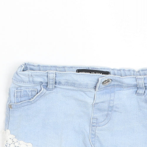 Primark Girls Blue Floral Denim Cropped Trousers Size 9-12 Months  - Shorts