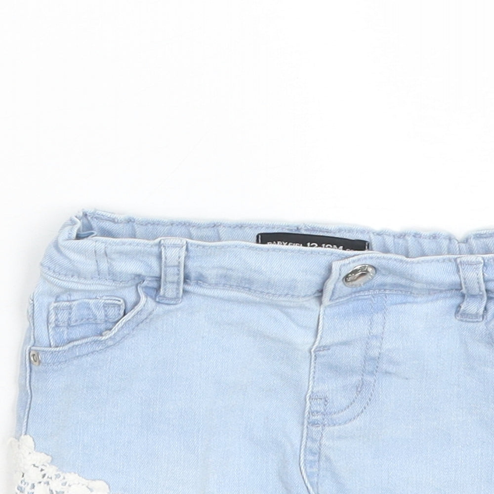 Primark Girls Blue Floral Denim Cropped Trousers Size 9-12 Months  - Shorts
