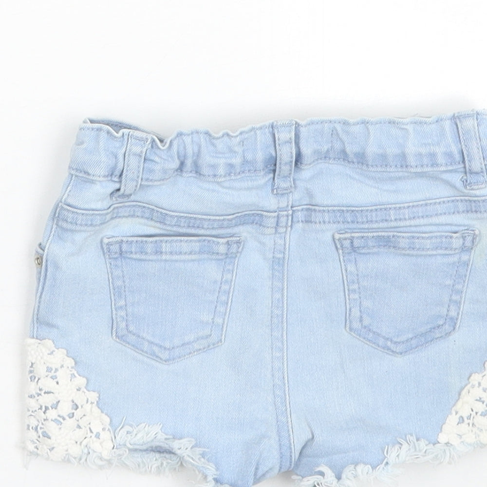 Primark Girls Blue Floral Denim Cropped Trousers Size 9-12 Months  - Shorts