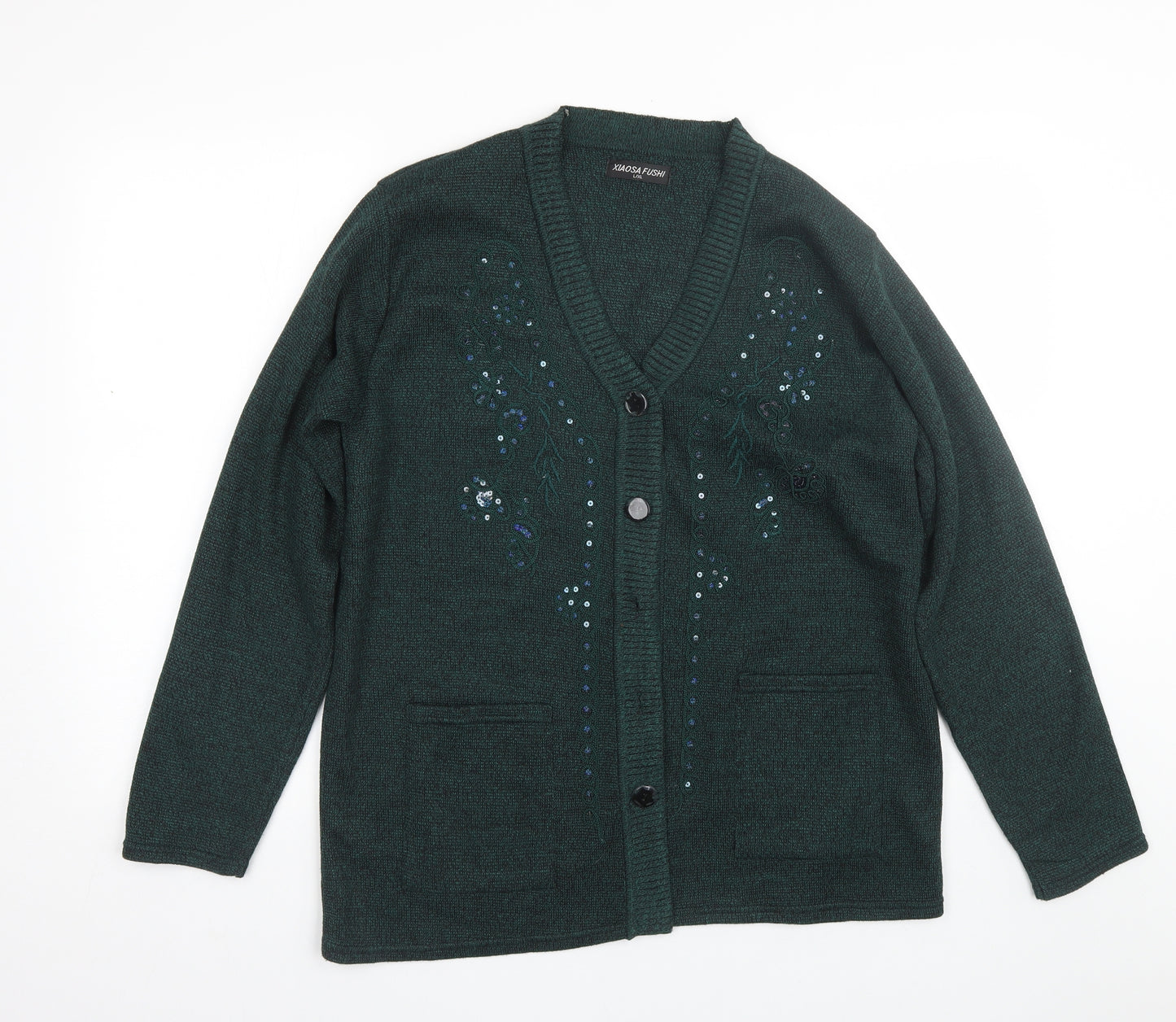 Xiaosa Fushi Womens Green Floral  Cardigan Jumper Size XL