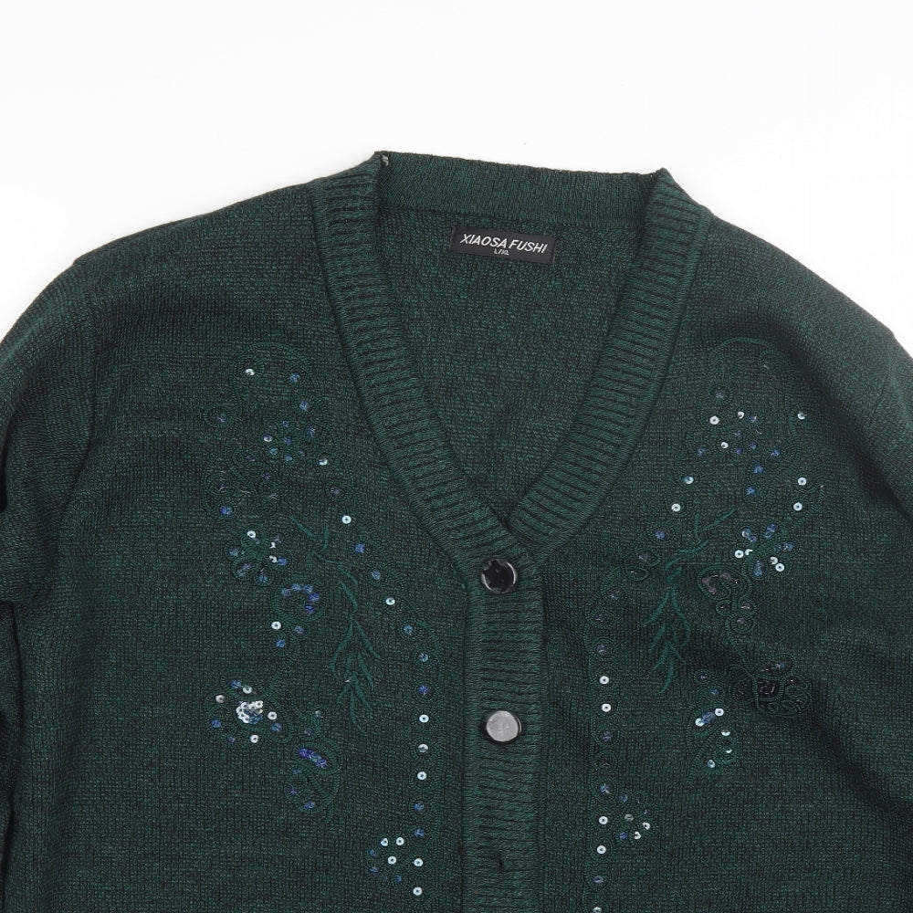 Xiaosa Fushi Womens Green Floral  Cardigan Jumper Size XL