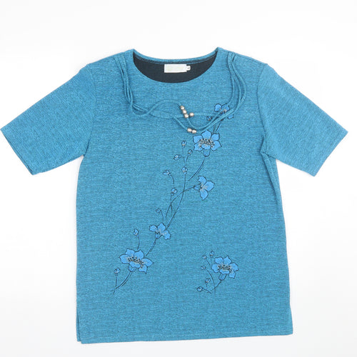 Exclusive  Womens Blue Floral  Basic T-Shirt Size L