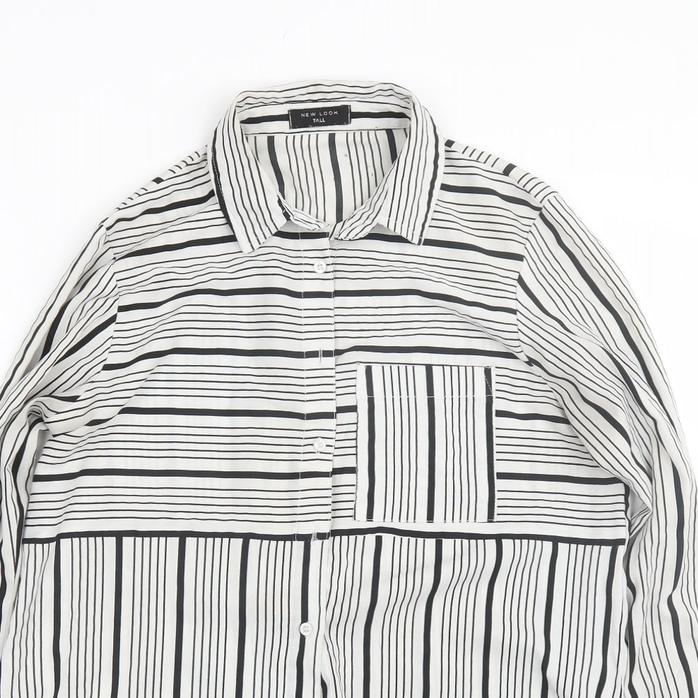 New Look Womens White Striped  Basic Button-Up Size 12