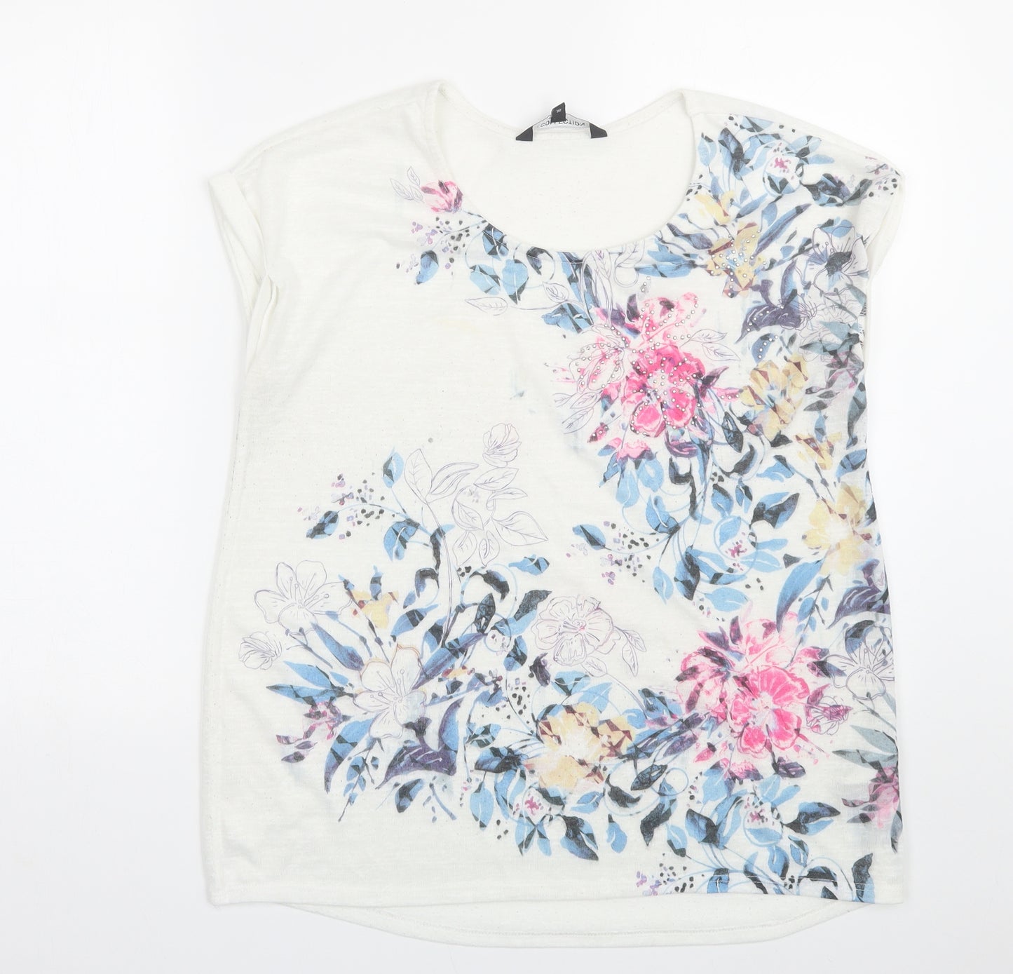 Debenhams Womens White Floral  Basic T-Shirt Size 16