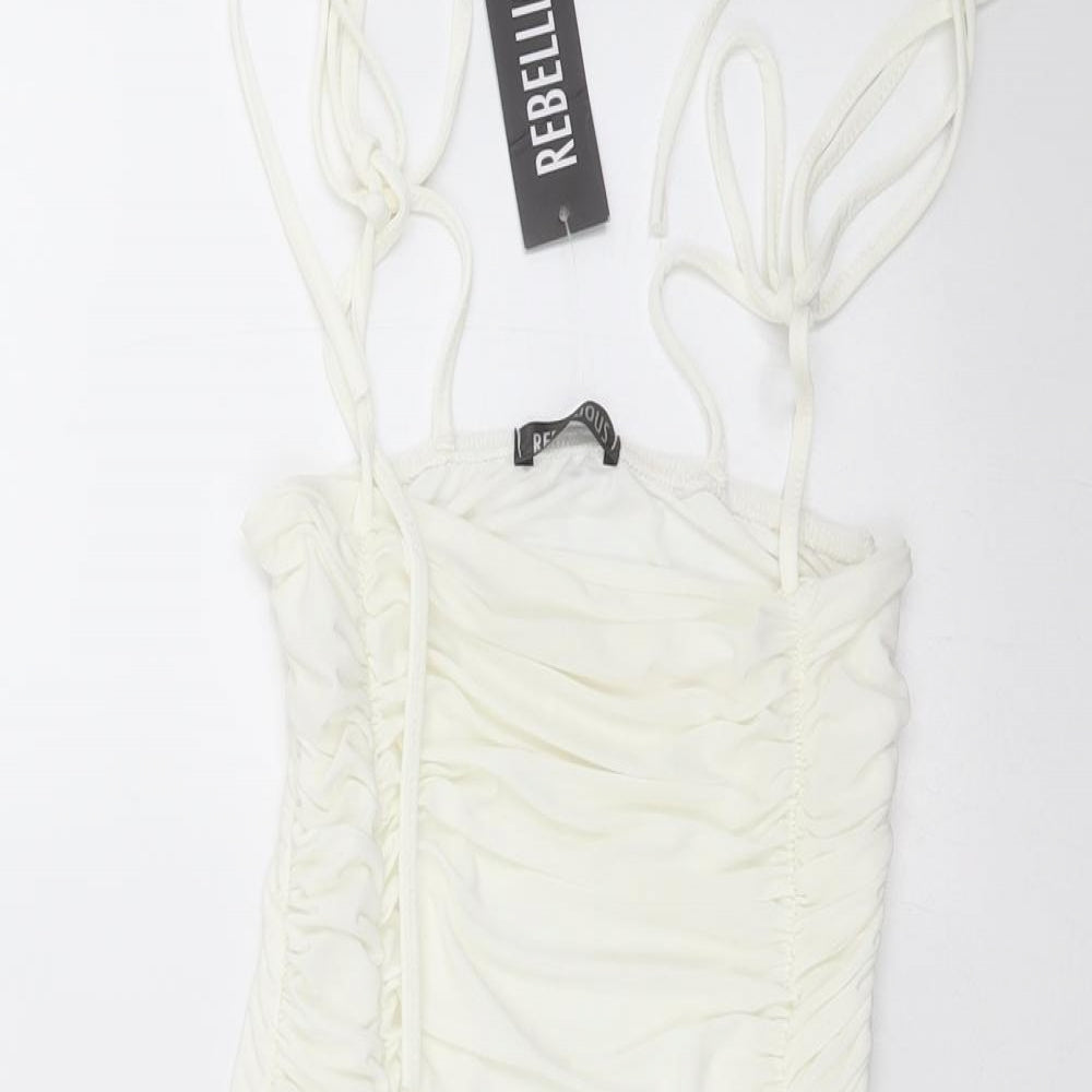 REBELLIOUS Womens White   Mini  Size 8  - ruched, bodycon