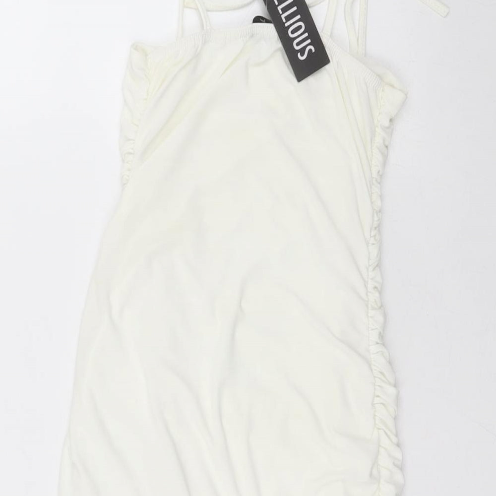 REBELLIOUS Womens White   Mini  Size 8  - ruched, bodycon