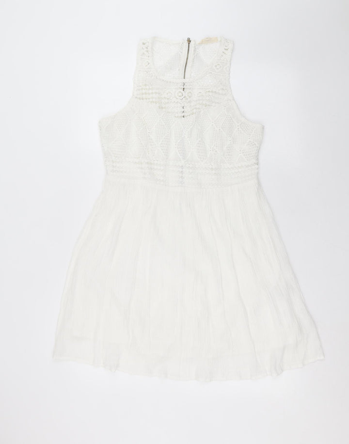Rebellion Womens White Geometric Fit & Flare Size M - crochet detail