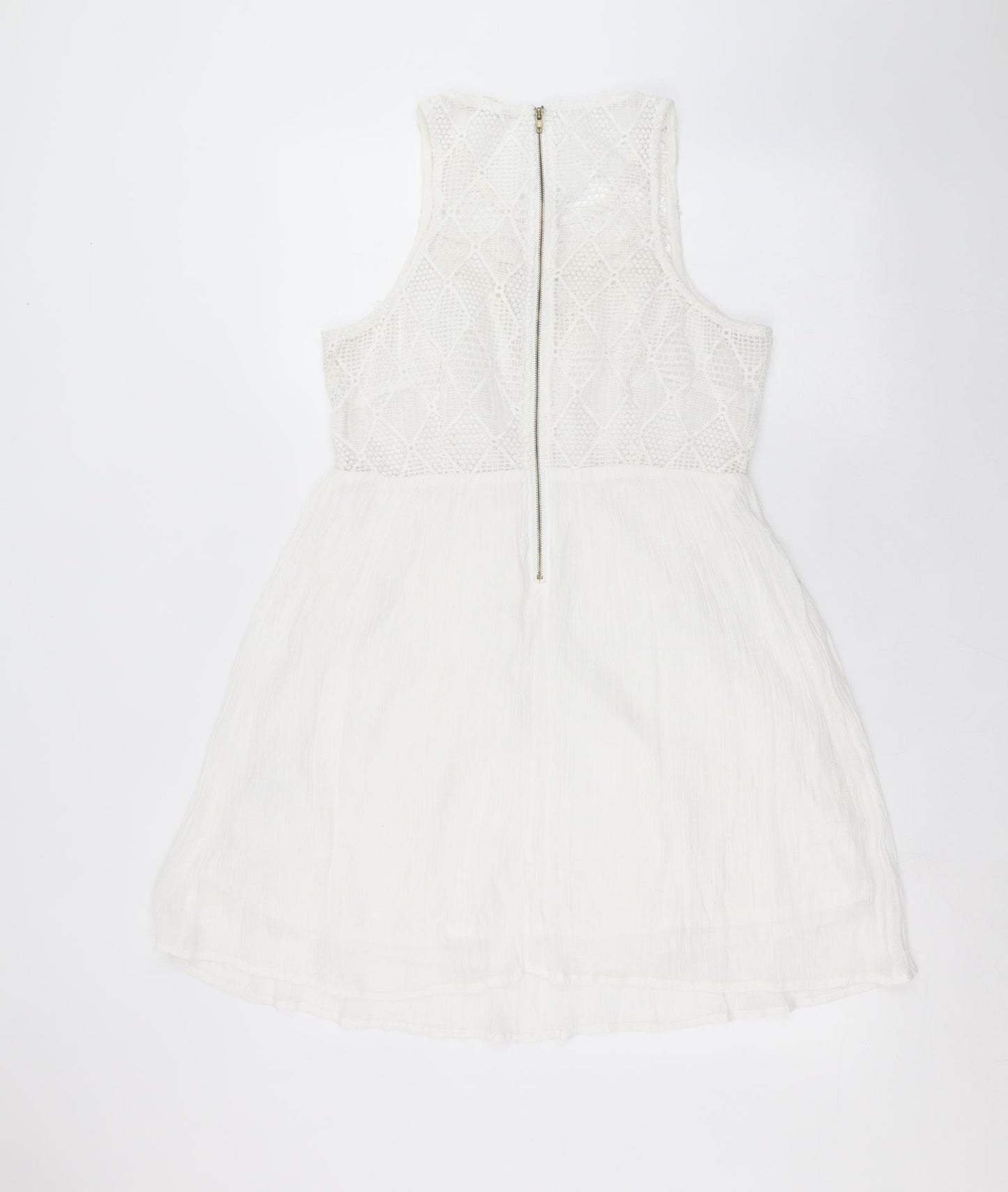 Rebellion Womens White Geometric  Fit & Flare  Size M  - crochet detail