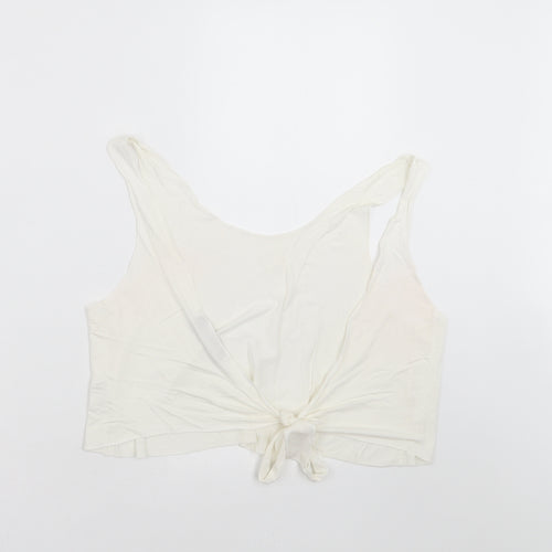 Missguided Womens White   Cropped Blouse Size 8  - tie back