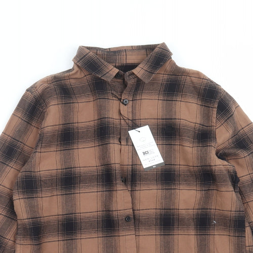 New Look Girls Brown Plaid  Basic Button-Up Size 13 Years