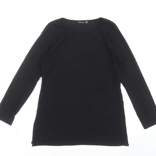 Boohoo Womens Black Striped  Basic T-Shirt Size 14